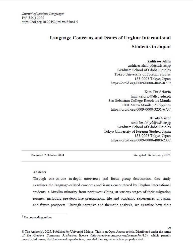 Language Concerns and Issues of Uyghur International Students in Japan