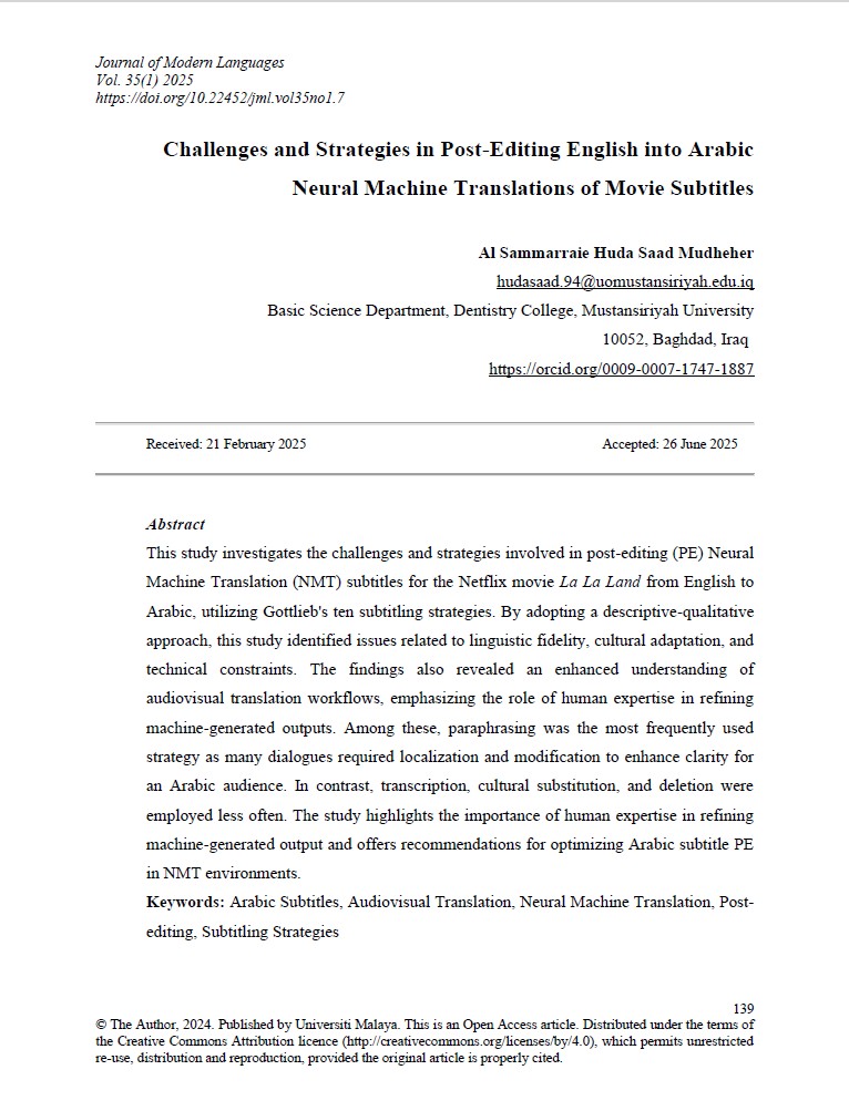 Challenges and Strategies in Post-Editing English into Arabic Neural Machine Translations of Movie Subtitles