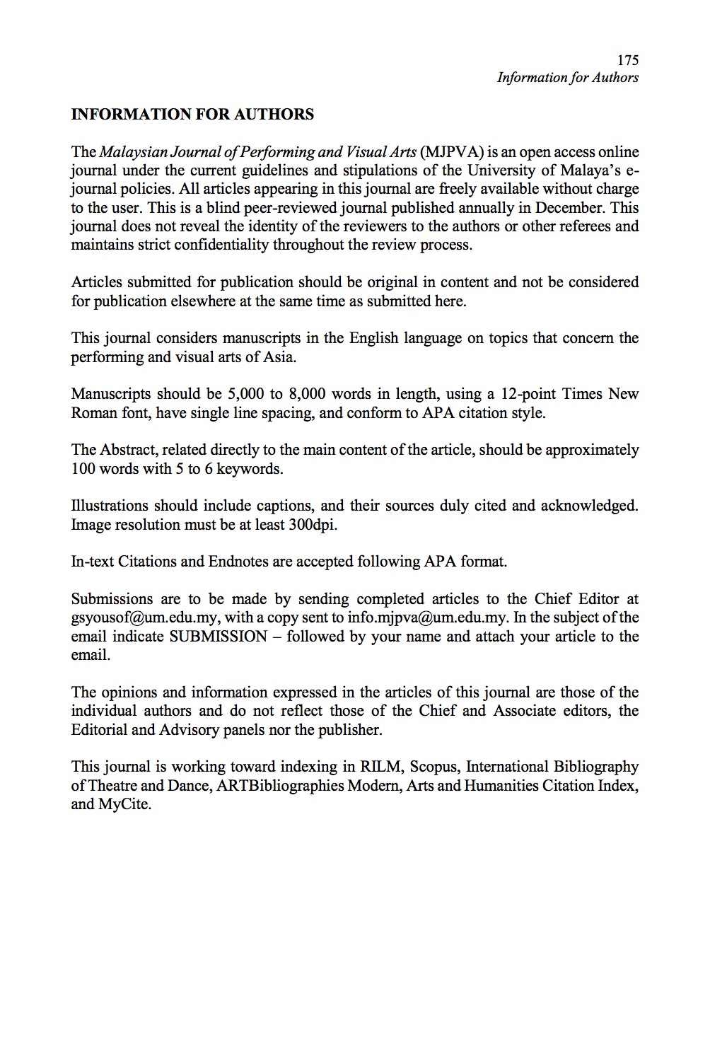 Information for Authors | Malaysian Journal of Performing and Visual Arts